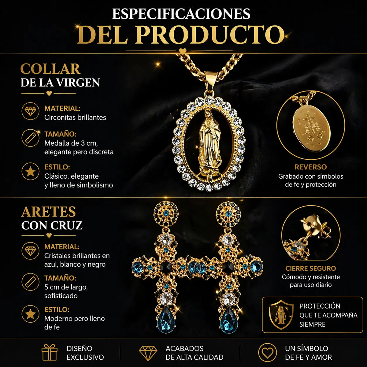 ✨ Combo Collar de la Virgen y Aretes Cruz: El Regalo Perfecto de Amor y Protección ❤️🙏 + ENVIO GRATIS