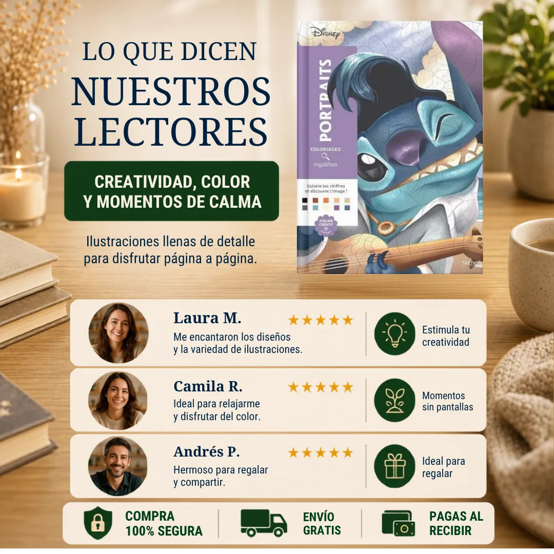🌈 Combo Mágico Disney para Colorear ✨ Libro + colores + stickers + 2 separadores + resaltador de regalo