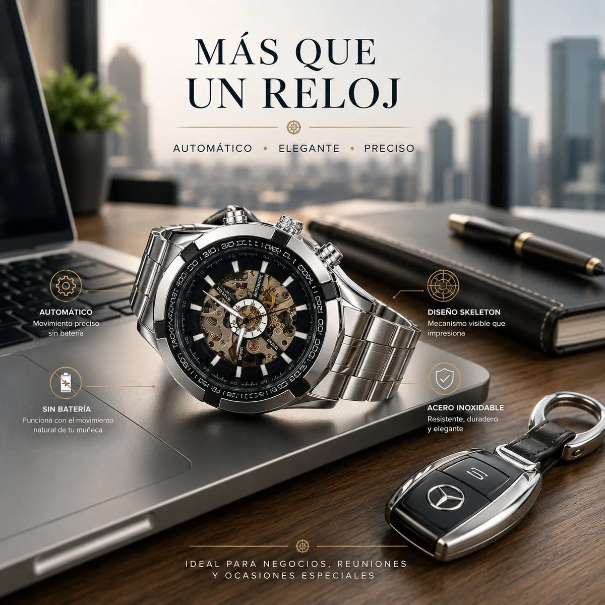⚙️ WINNER SKELETON ⌚ | Mecanismo Visible • Sin Pila • Envío GRATIS 🚚