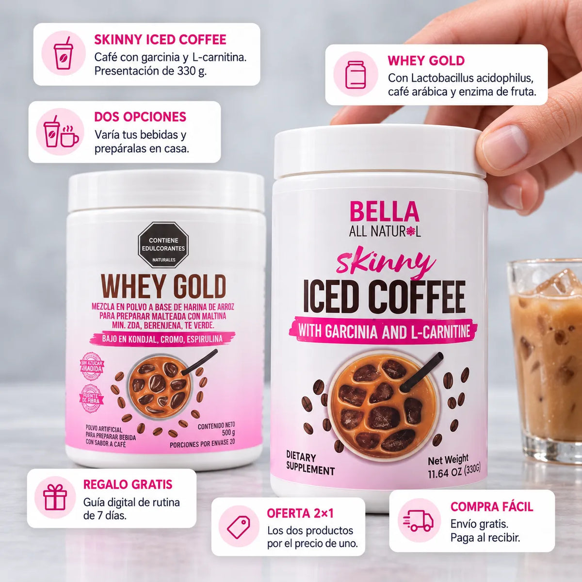 ☕ Skinny Iced Coffee + Whey Gold con probióticos 🎁 ¡Combo 2×1 + guía digital GRATIS! 🚚 Envío gratis