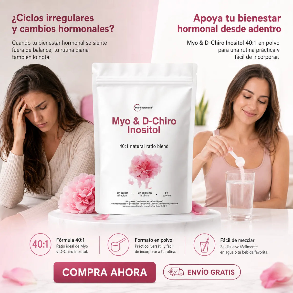 🌸 Myo & D-Chiro Inositol 40:1 | Equilibrio Femenino Desde Adentro ✨ + Envío GRATIS 🚚