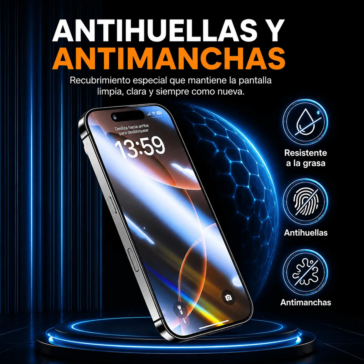 Protector de pantalla OneFish para iPhone - Protector de pantalla de privacidad de 4 vías 360° Anti-espía