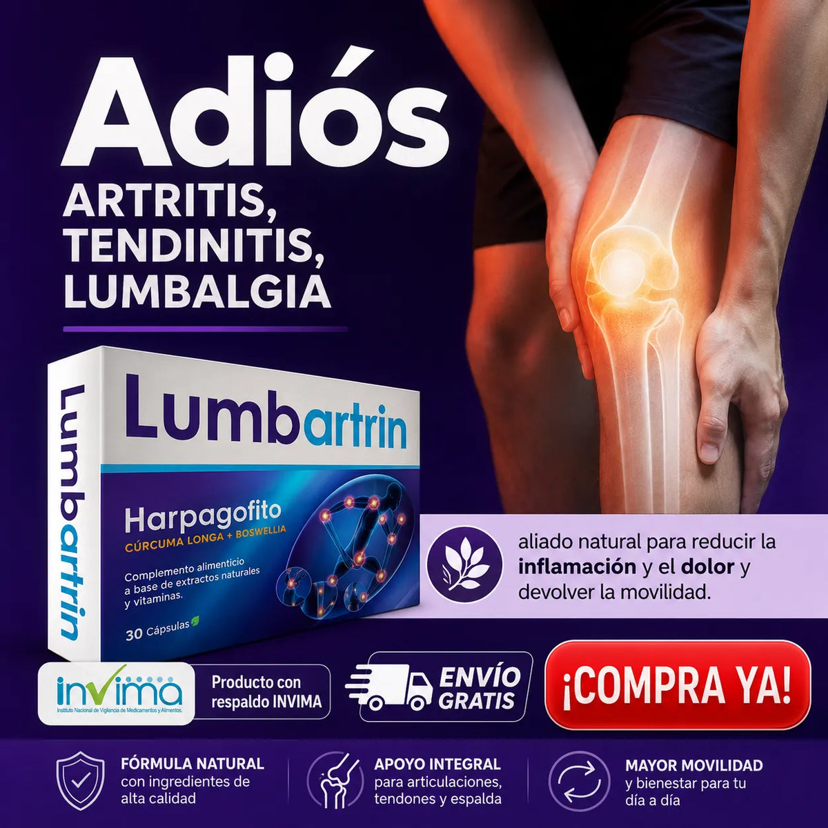 🦵 Lumbartrin® Pack x3 | Bienestar Articular y Lumbar – 90 Cápsulas + ENVIO GRATIS