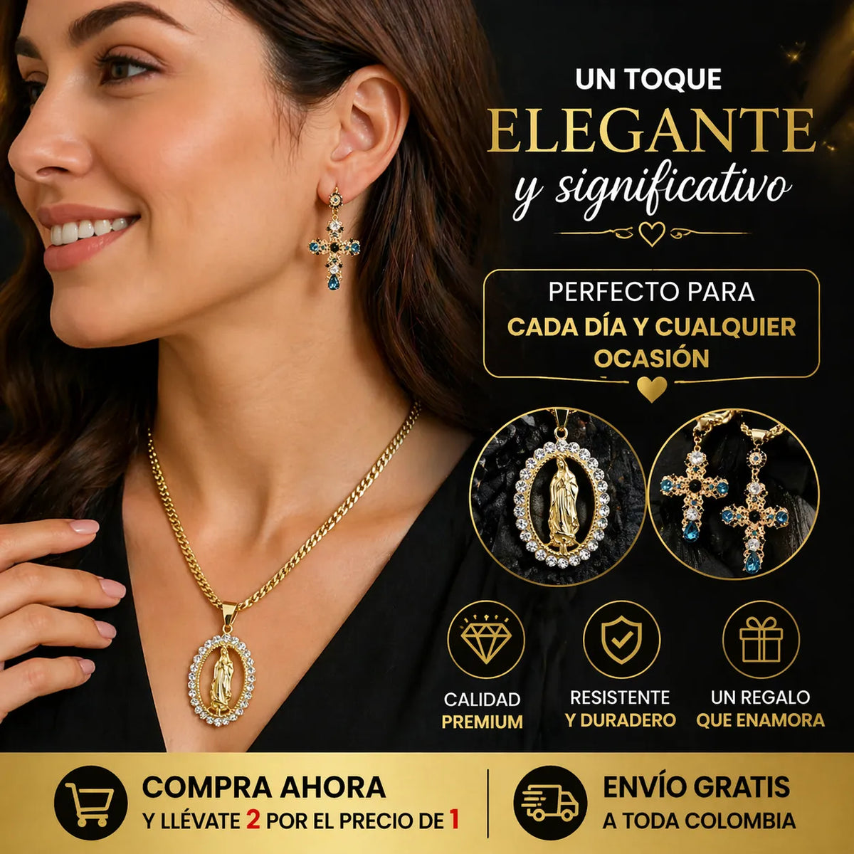 ✨ Combo Collar de la Virgen y Aretes Cruz: El Regalo Perfecto de Amor y Protección ❤️🙏 + ENVIO GRATIS