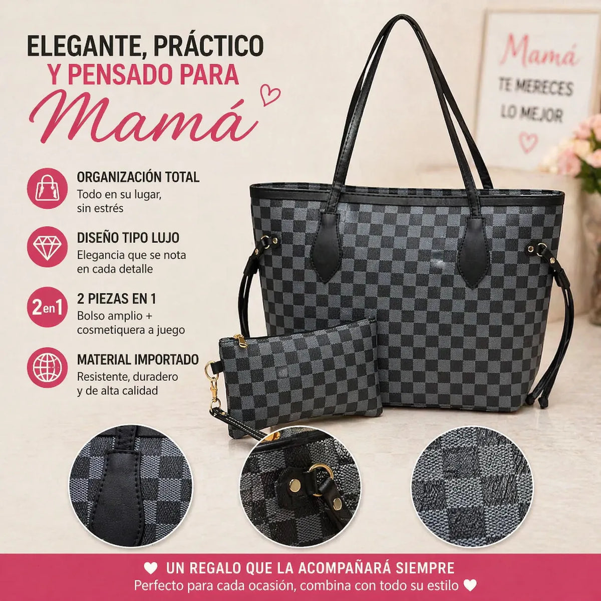 El Regalo Perfecto: ¡Bolso Elegante y Cosmetiquera para Mamá! 🎁 + ENVIO GRATIS ✨