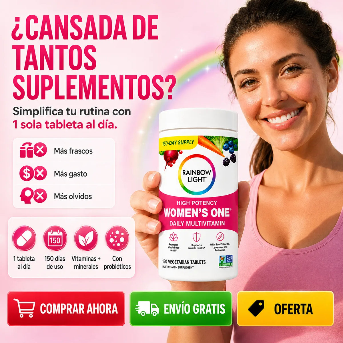 🌈 Rainbow Light Women’s One — 150 Tabletas + Obsequio Sorpresa 🎁 y Envío GRATIS 🚚