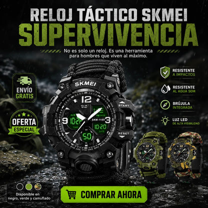 Reloj Táctico SKMEI 1155 Supervivencia ⌚🔥 | Envío Gratis 🚚