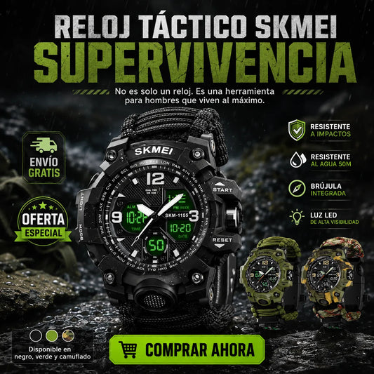 Reloj Táctico SKMEI 1155 Supervivencia ⌚🔥 | Envío Gratis 🚚