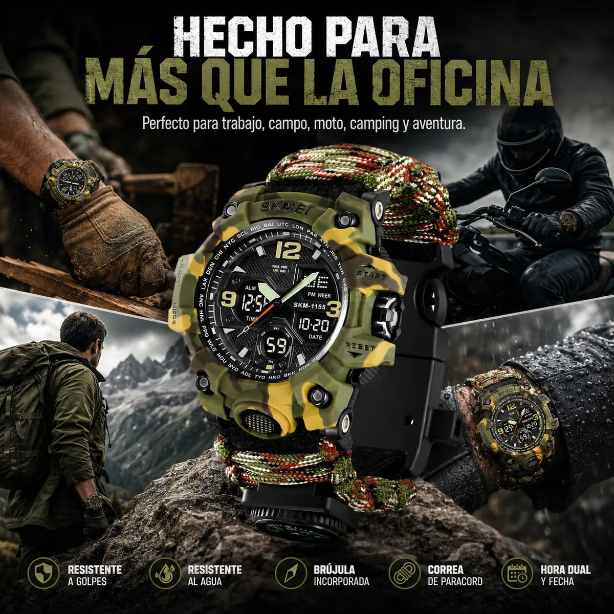 Reloj Táctico SKMEI 1155 Supervivencia ⌚🔥 | Envío Gratis 🚚