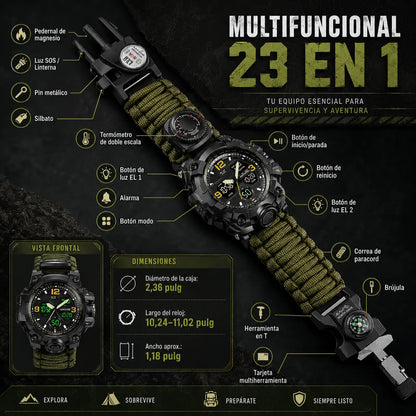 Reloj Táctico SKMEI 1155 Supervivencia ⌚🔥 | Envío Gratis 🚚