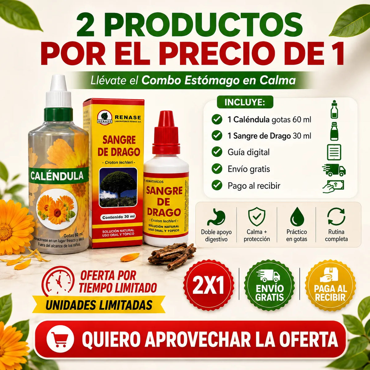 🌿 Combo Estómago en Calma: Caléndula + Sangre de Drago 💚 Envío GRATIS 🚚