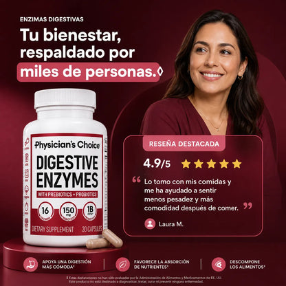 🔥 Digestión Ligera con Physician’s Choice™ 💊 | 16 Enzimas + Prebióticos y Probióticos 🚚 Envío Gratis