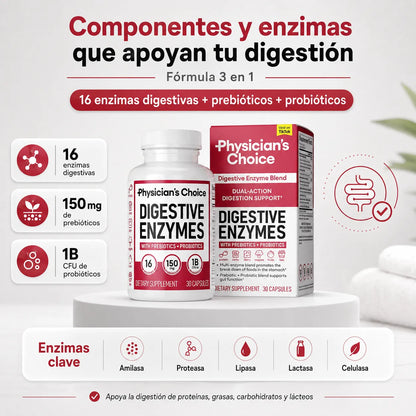 🔥 Digestión Ligera con Physician’s Choice™ 💊 | 16 Enzimas + Prebióticos y Probióticos 🚚 Envío Gratis