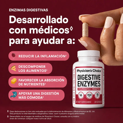 🔥 Digestión Ligera con Physician’s Choice™ 💊 | 16 Enzimas + Prebióticos y Probióticos 🚚 Envío Gratis