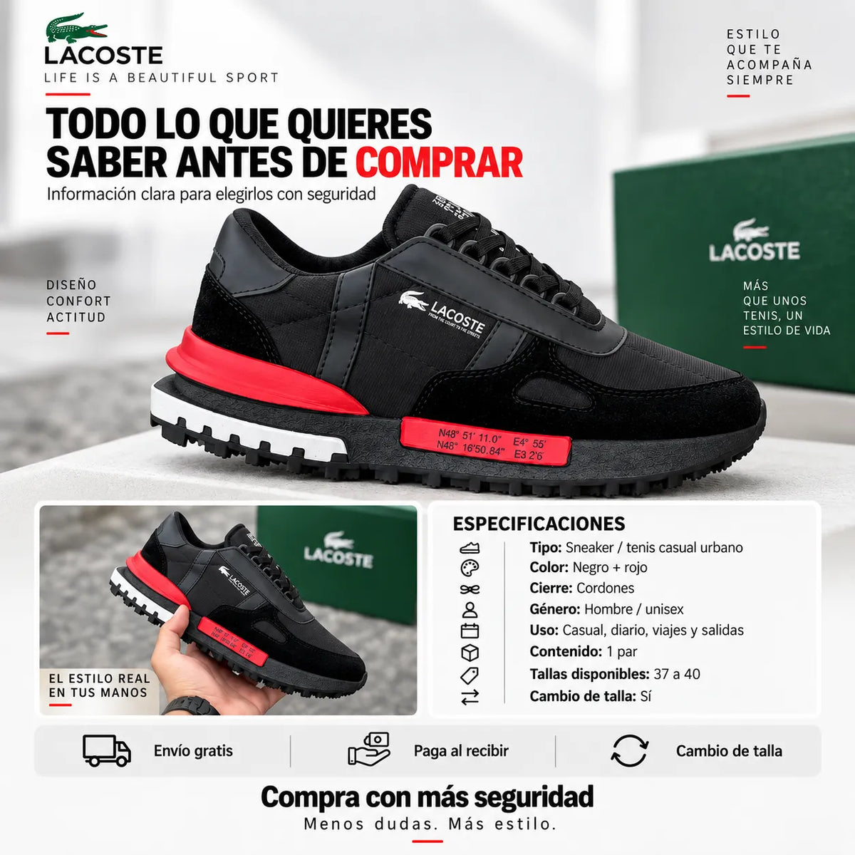 🐊👟 New Lacoste STREETS para Caballero | Estilo Urbano Premium + Envío GRATIS 🚚🔥