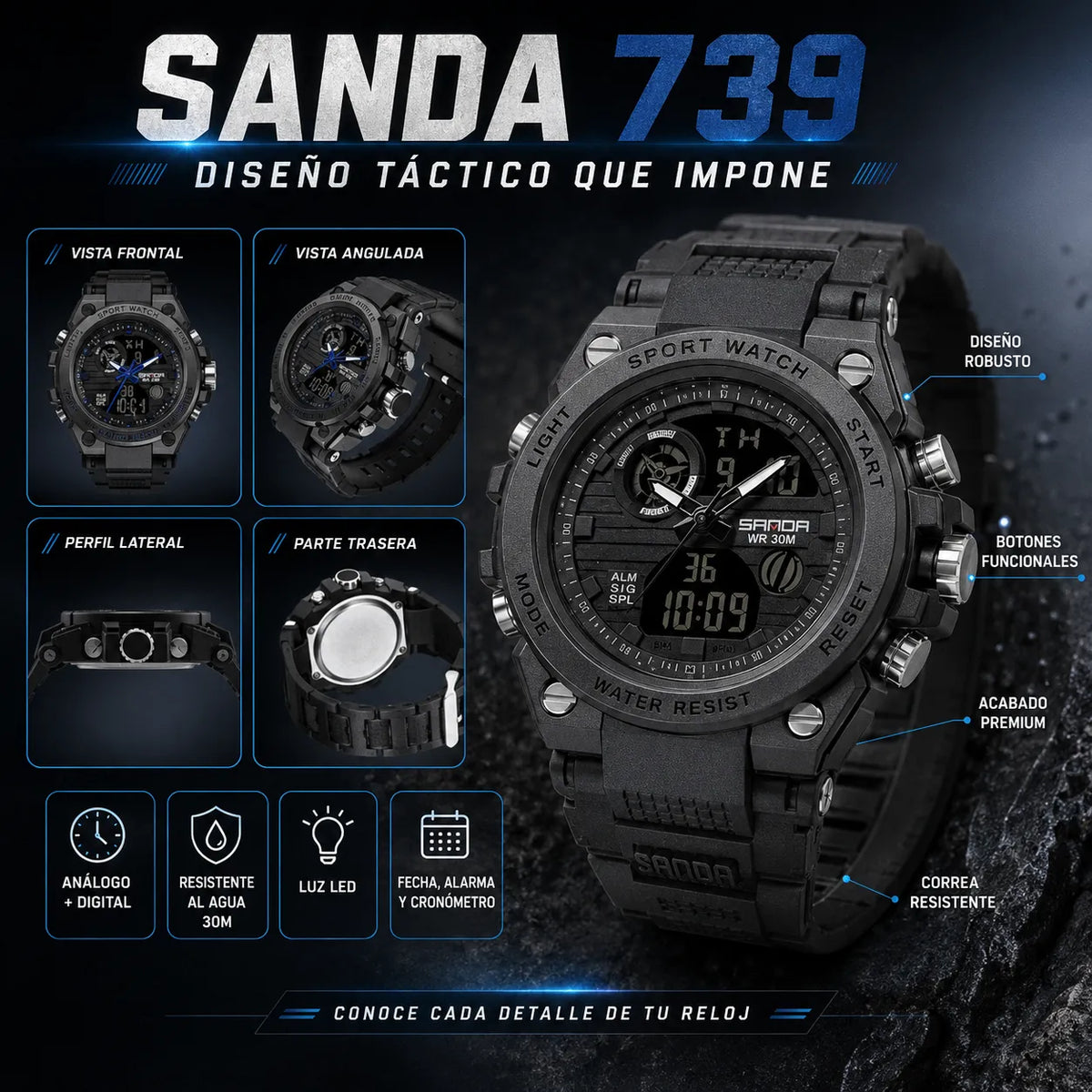 🖤💎⌚ Reloj Sanda 739 Edición Premium — Diseño Militar + 💧 Resistente al Agua + 🚚 Envío GRATIS