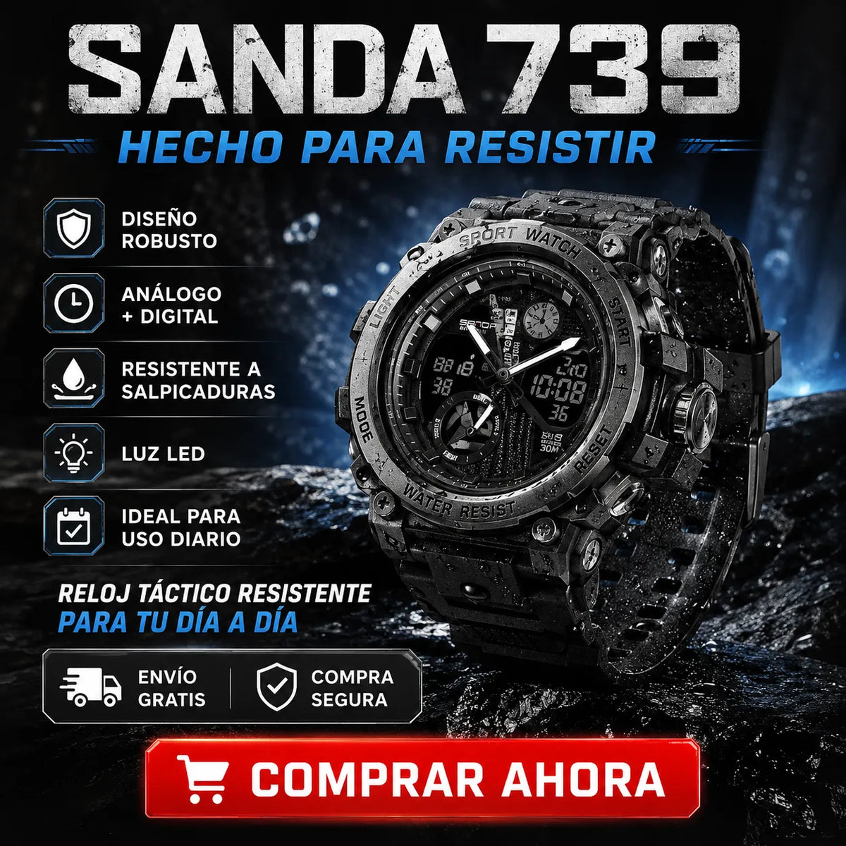 🖤💎⌚ Reloj Sanda 739 Edición Premium — Diseño Militar + 💧 Resistente al Agua + 🚚 Envío GRATIS