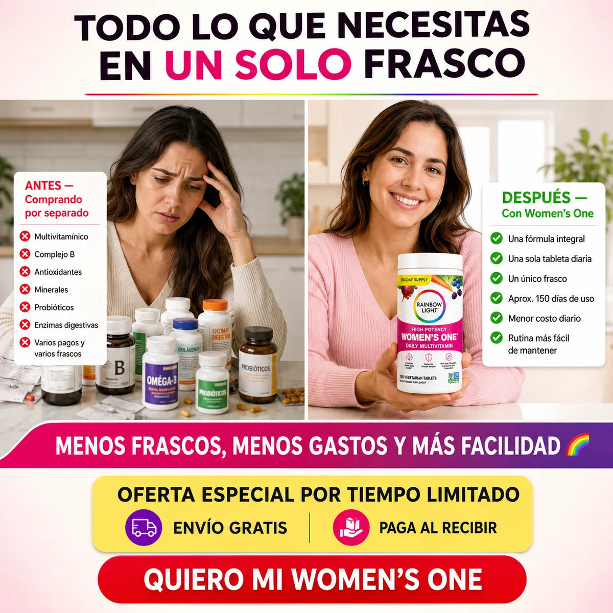 🌈 Rainbow Light Women’s One — 150 Tabletas + Obsequio Sorpresa 🎁 y Envío GRATIS 🚚
