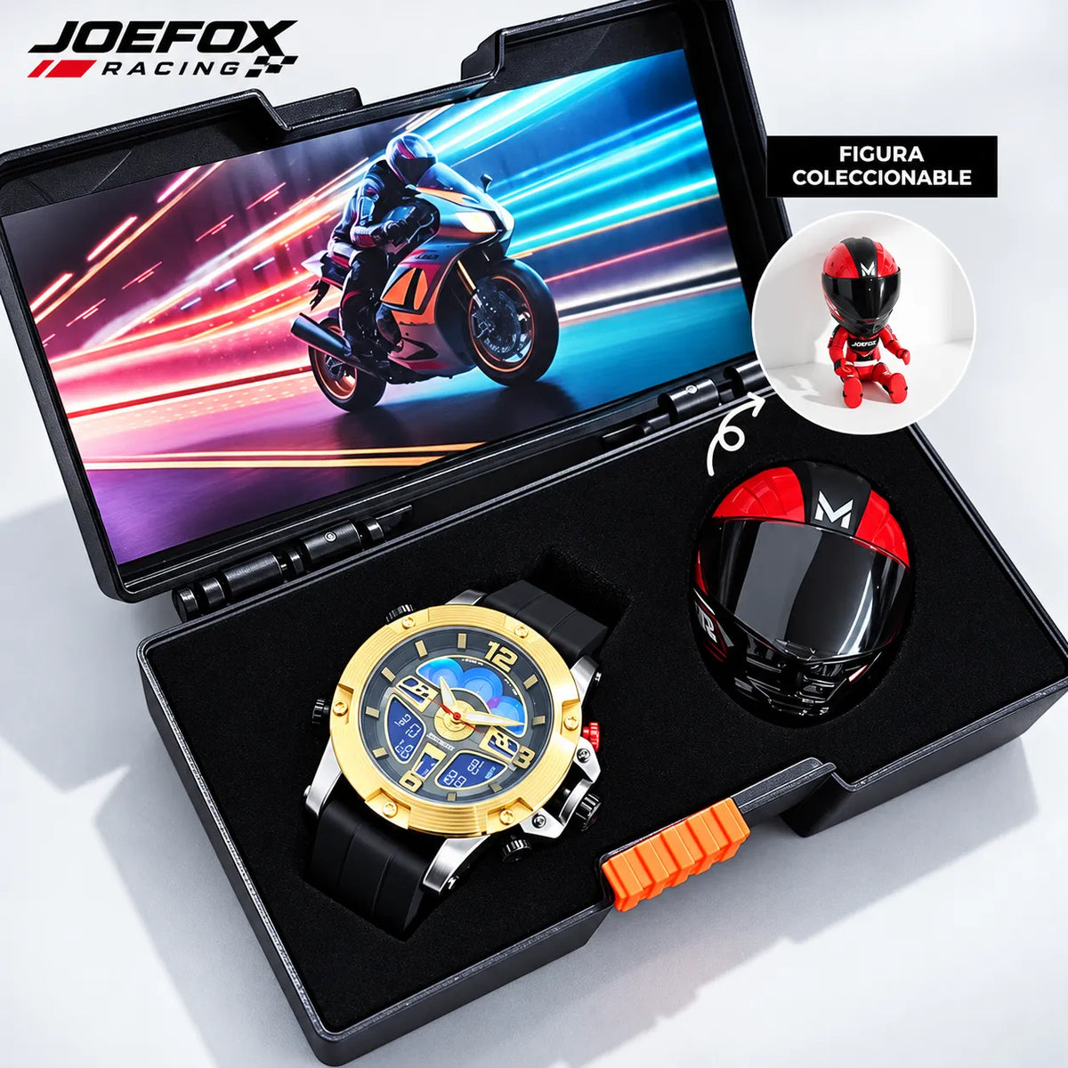 🏁 RELOJ JOEFOX RACING ⌚ + Figura Coleccionable 🏍️ + Estuche Premium 🎁 | 🚚 Envío GRATIS