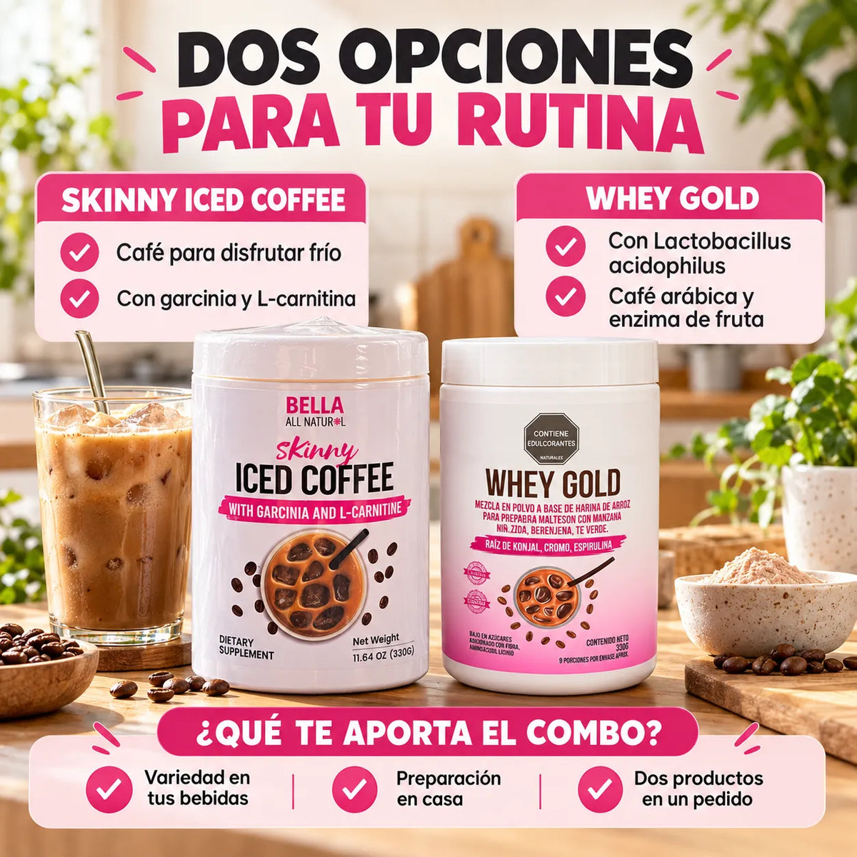 ☕ Skinny Iced Coffee + Whey Gold con probióticos 🎁 ¡Combo 2×1 + guía digital GRATIS! 🚚 Envío gratis