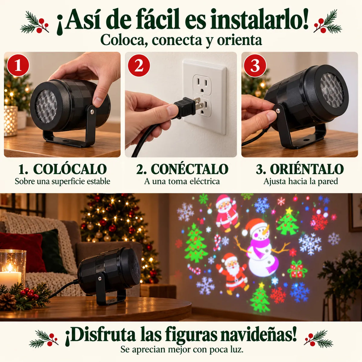 🎄✨ Proyector de Figuras Navideñas Multicolor + 🎁 3 Cojines GRATIS + 🚚 Envío GRATIS