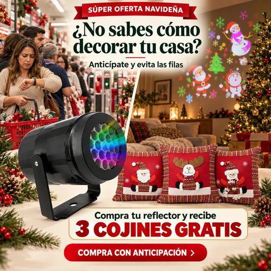 🎄✨ Proyector de Figuras Navideñas Multicolor + 🎁 3 Cojines GRATIS + 🚚 Envío GRATIS