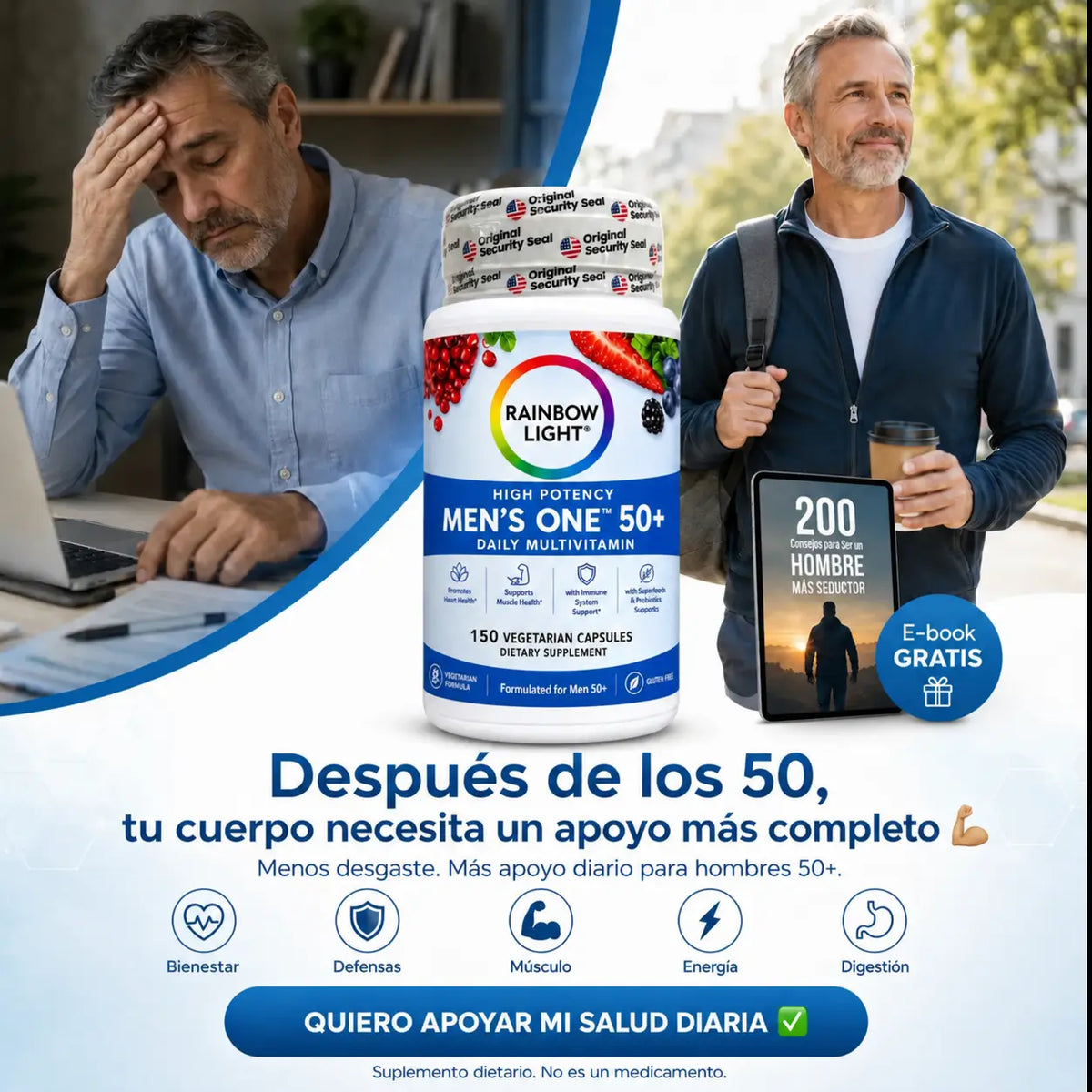 Rainbow Light 50+ 💪 Multivitamínico Premium para Hombres + Envío Gratis 🚚