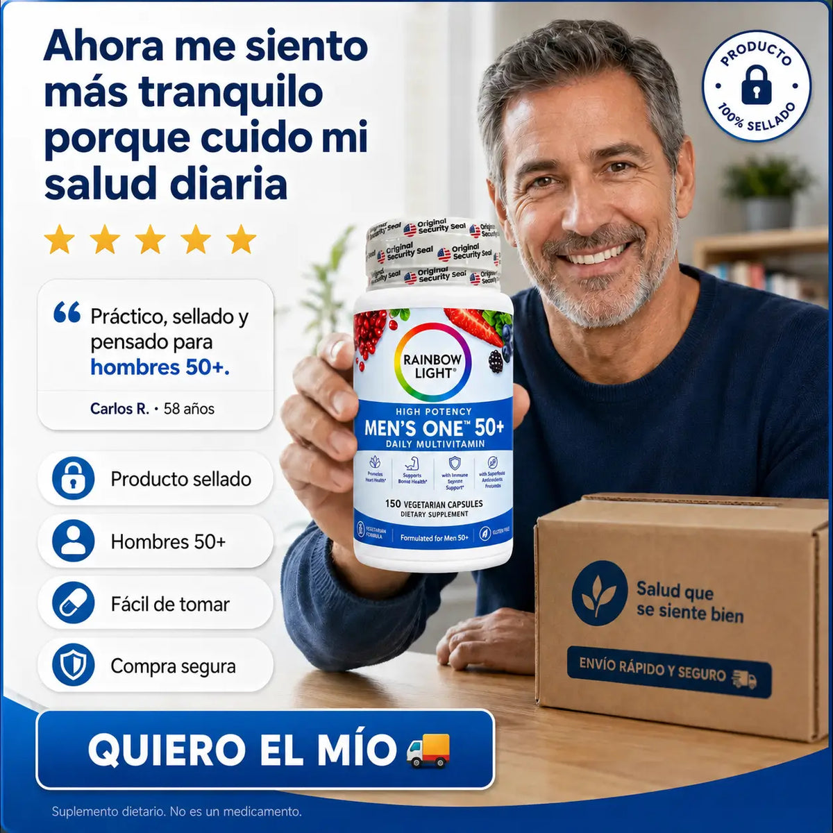 Rainbow Light 50+ 💪 Multivitamínico 150 cápsulas Premium para Hombres + Envío Gratis 🚚 ✅